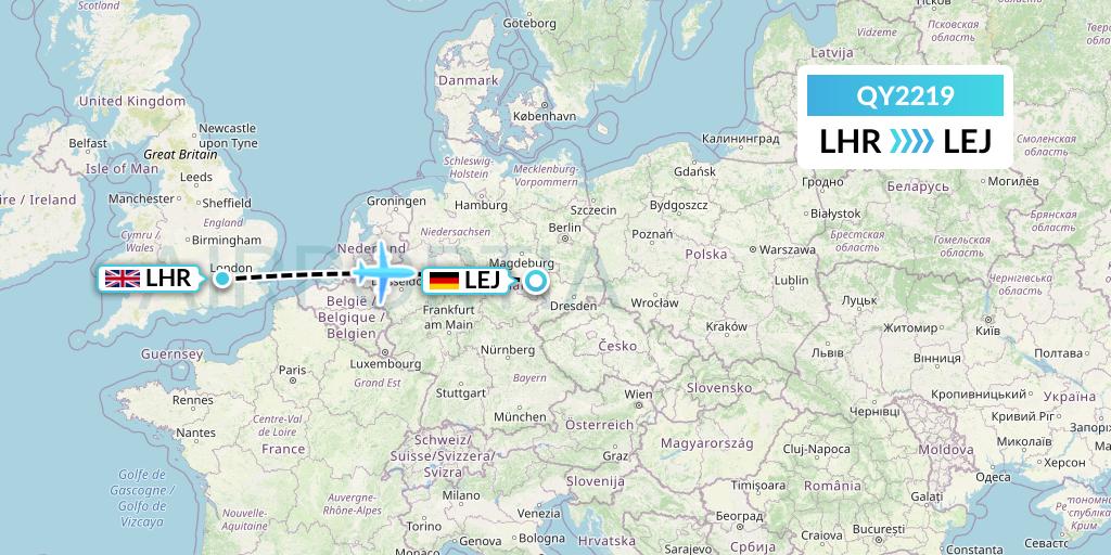 QY2219 European Air Transport Flight Map: London to Leipzig