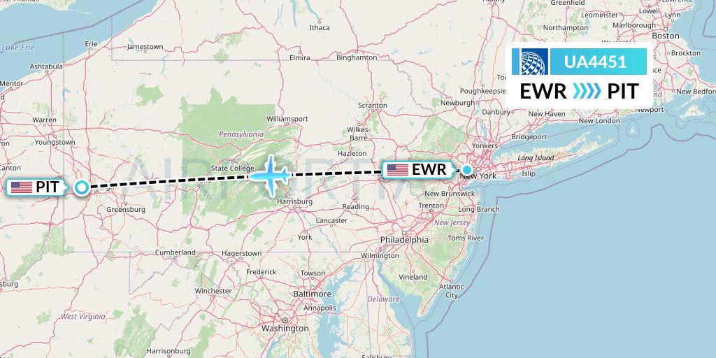 UA4451 United Airlines Flight Map: New York to Pittsburgh