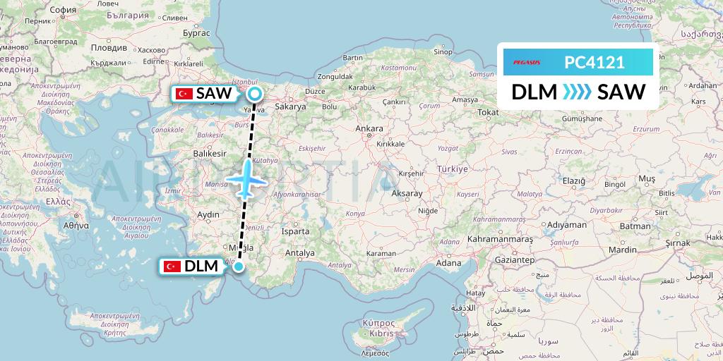 PC4121 Pegasus Airlines Flight Map: Dalaman to Istanbul