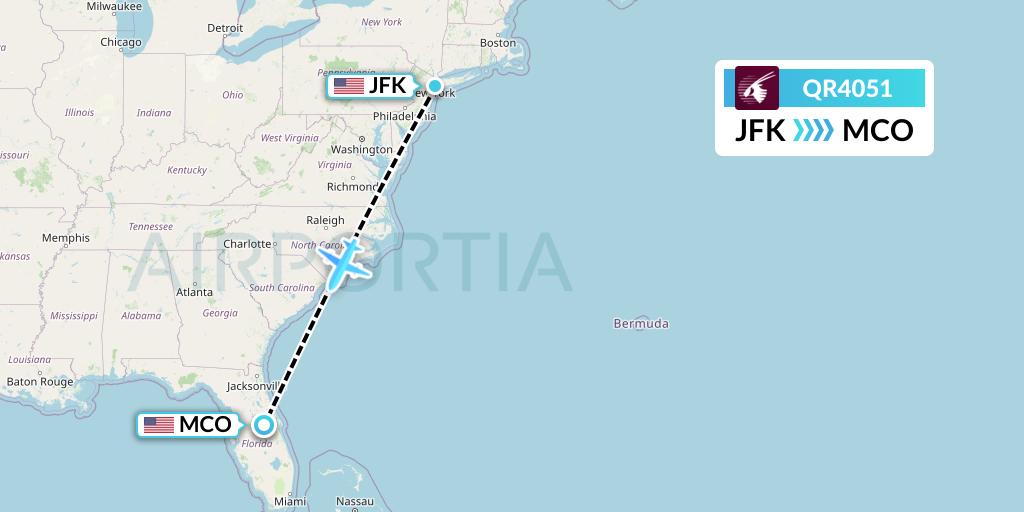 QR4051 Qatar Airways Flight Map: New York to Orlando