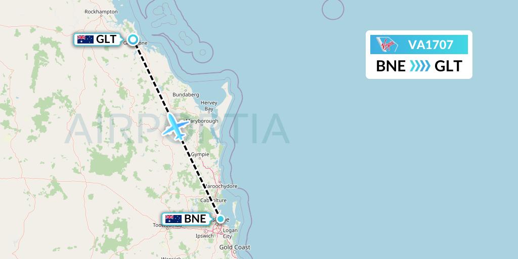 VA1707 Virgin Australia Flight Map: Brisbane to Gladstone