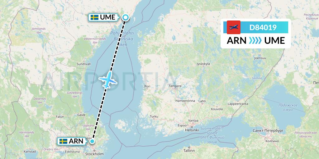 D84019 Norwegian Air International Flight Map: Stockholm to Umea