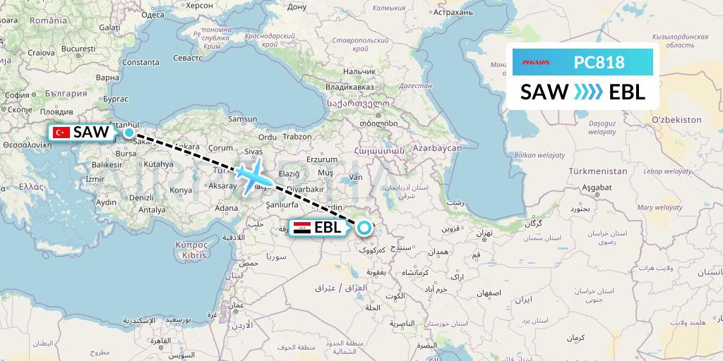 PC818 Pegasus Airlines Flight Map: Istanbul to Arbil