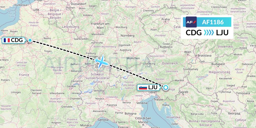 AF1186 Air France Flight Map: Paris to Ljubljana