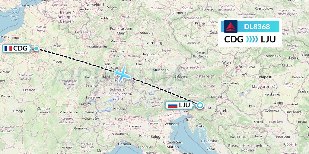 DL8368 Delta Air Lines Flight Map: Paris to Ljubljana