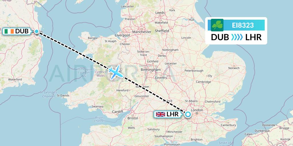 EI8323 Aer Lingus Flight Map: Dublin to London
