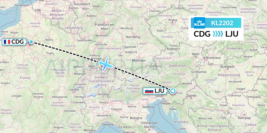 KL2202 KLM Flight Map: Paris to Ljubljana