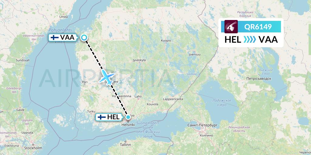 QR6149 Qatar Airways Flight Map: Helsinki to Vaasa