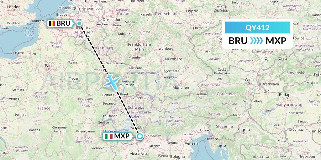 QY412 European Air Transport Flight Map: Brussels to Milan