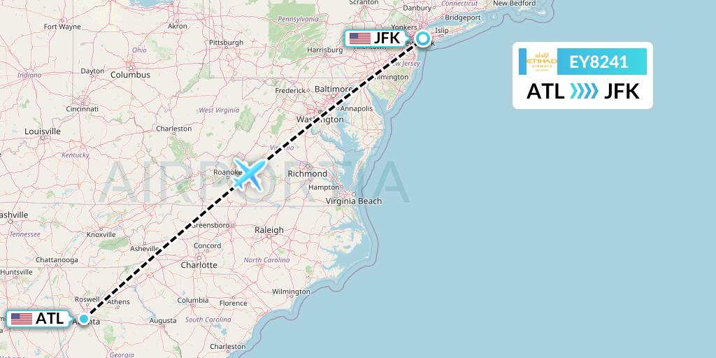 EY8241 Etihad Airways Flight Map: Atlanta to New York