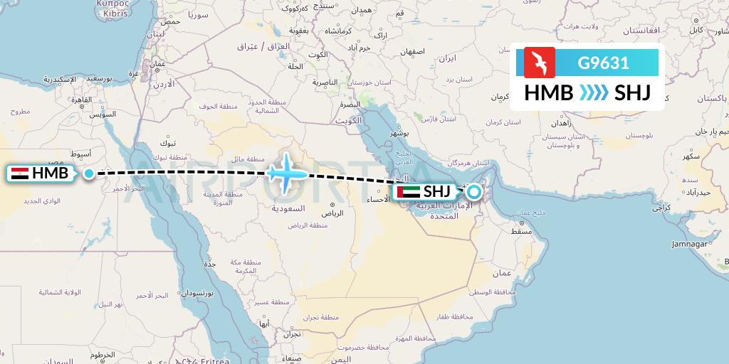 G9631 Air Arabia Flight Map: Sohag to Sharjah