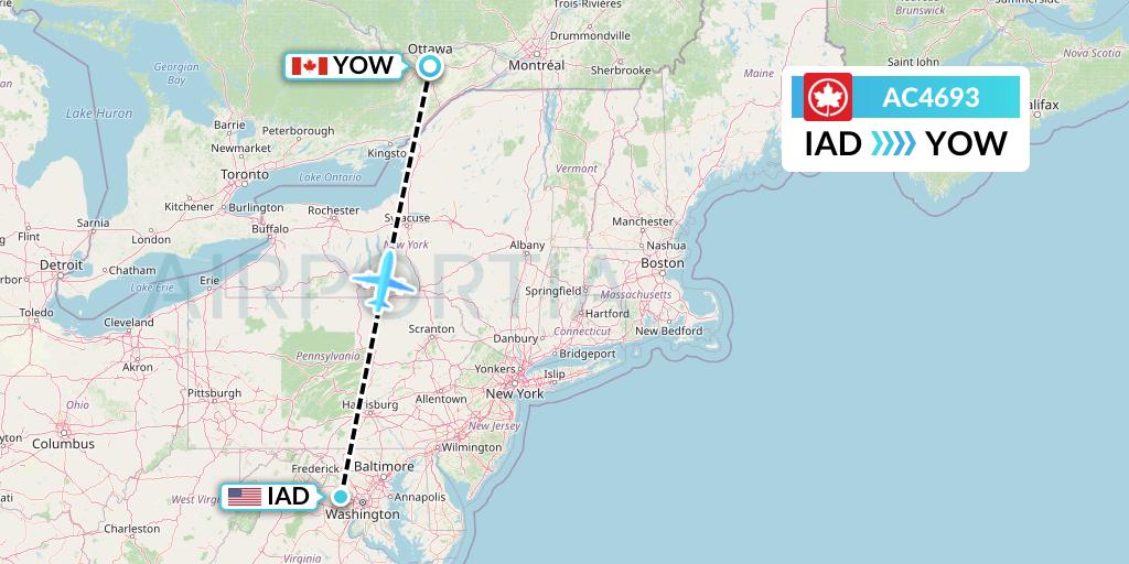 AC4693 Air Canada Flight Map: Washington to Ottawa