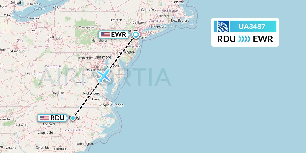 UA3487 United Airlines Flight Map: Raleigh-Durham to New York