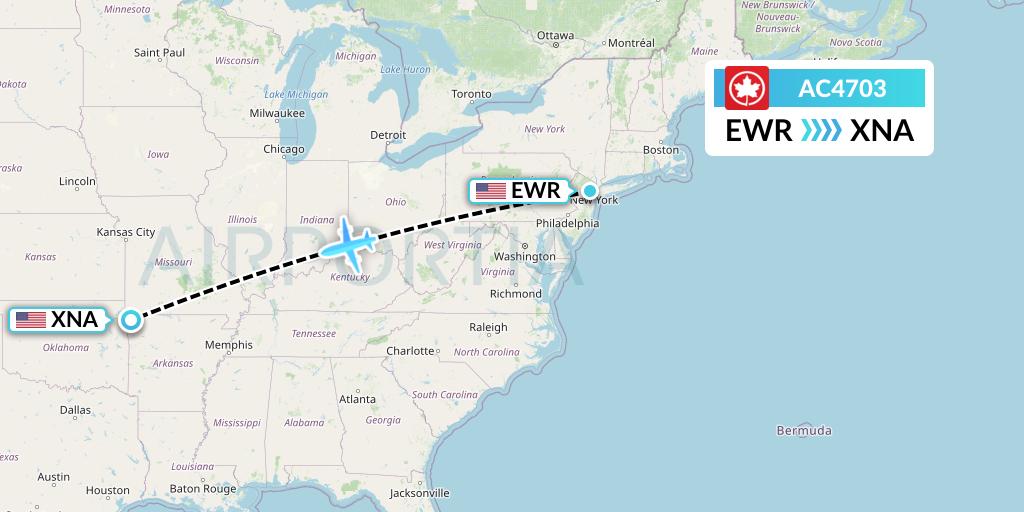 AC4703 Air Canada Flight Map: New York to Bentonville