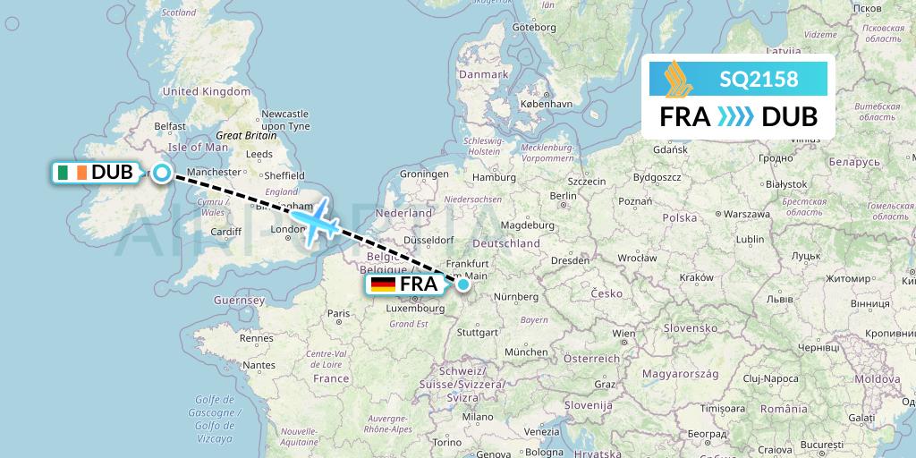 SQ2158 Singapore Airlines Flight Map: Frankfurt to Dublin