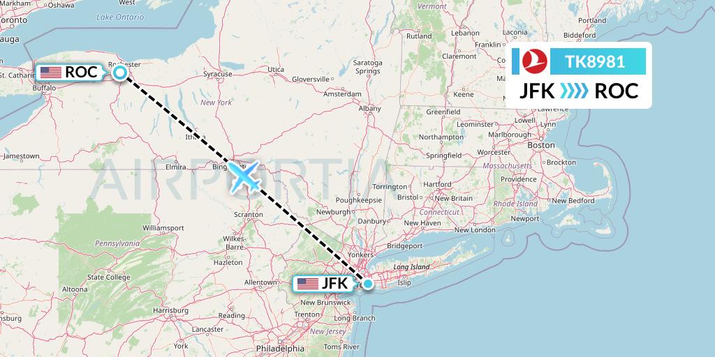 TK8981 Turkish Airlines Flight Map: New York to Rochester