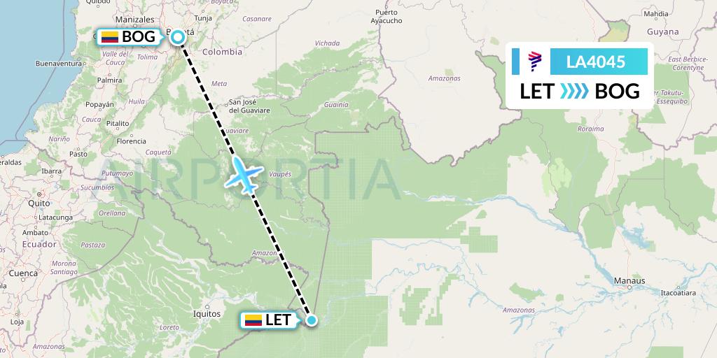 LA4045 LAN Airlines Flight Map: Leticia to Bogota
