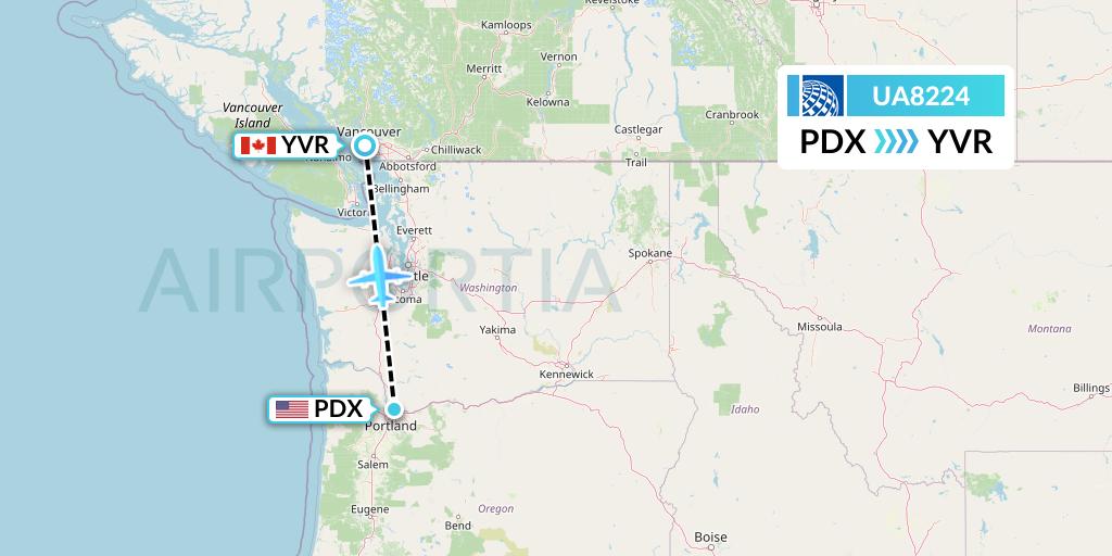 UA8224 United Airlines Flight Map: Portland to Vancouver