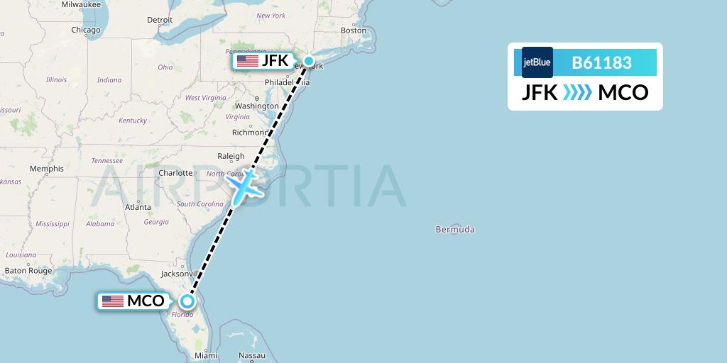 B61183 JetBlue Airways Flight Map: New York to Orlando