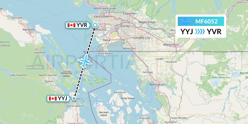 MF6052 Xiamen Airlines Flight Map: Victoria to Vancouver
