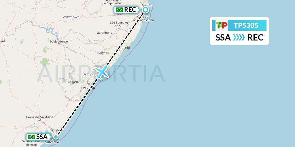 TP5305 TAP Portugal Flight Map: Salvador to Recife
