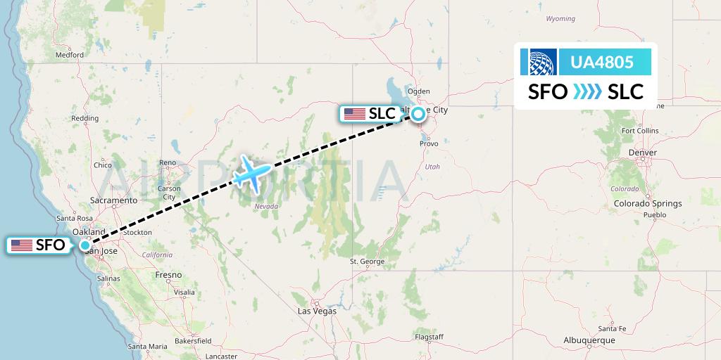UA4805 United Airlines Flight Map: San Francisco to Salt Lake City