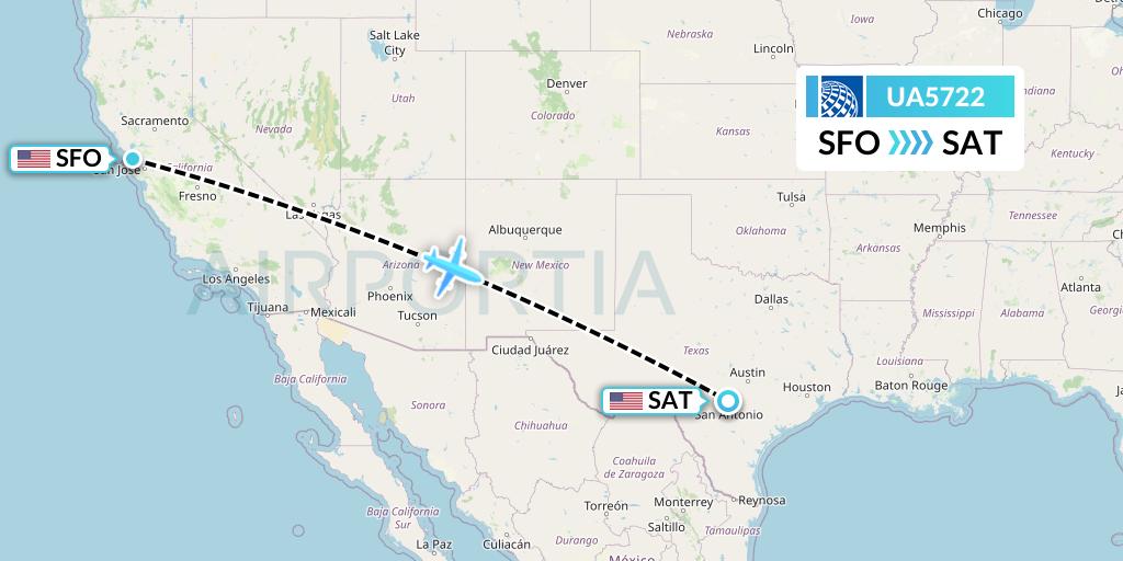 UA5722 United Airlines Flight Map: San Francisco to San Antonio
