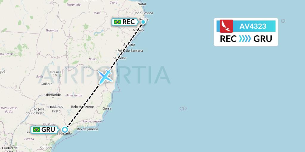 AV4323 Avianca Flight Map: Recife to Sao Paulo