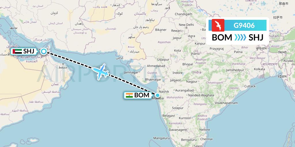 G9406 Air Arabia Flight Map: Mumbai to Sharjah