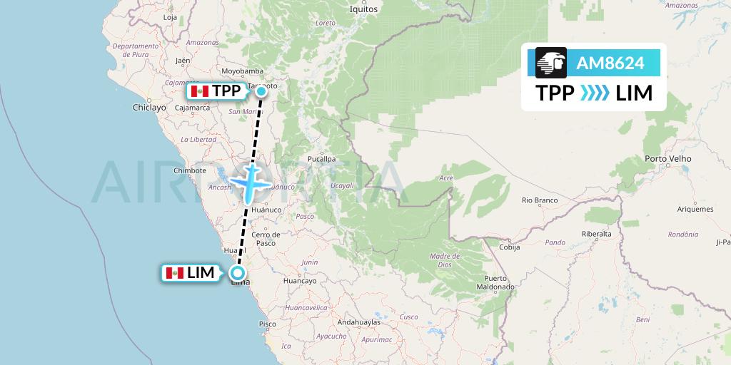AM8624 Aeromexico Flight Map: Tarapoto to Lima