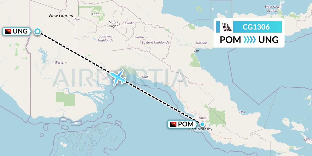 CG1306 Airlines PNG Flight Map: Port Moresby to Kiunga