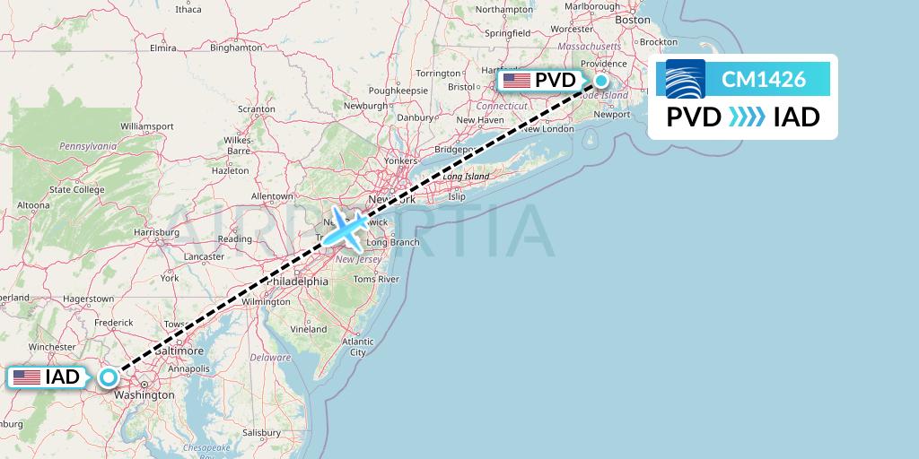 CM1426 Copa Airlines Flight Map: Providence to Washington