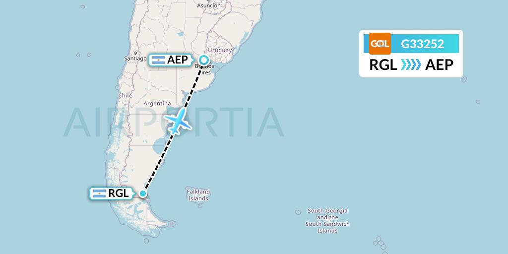 G33252 GOL Transportes Aeros Flight Map: Rio Gallegos to Buenos Aires