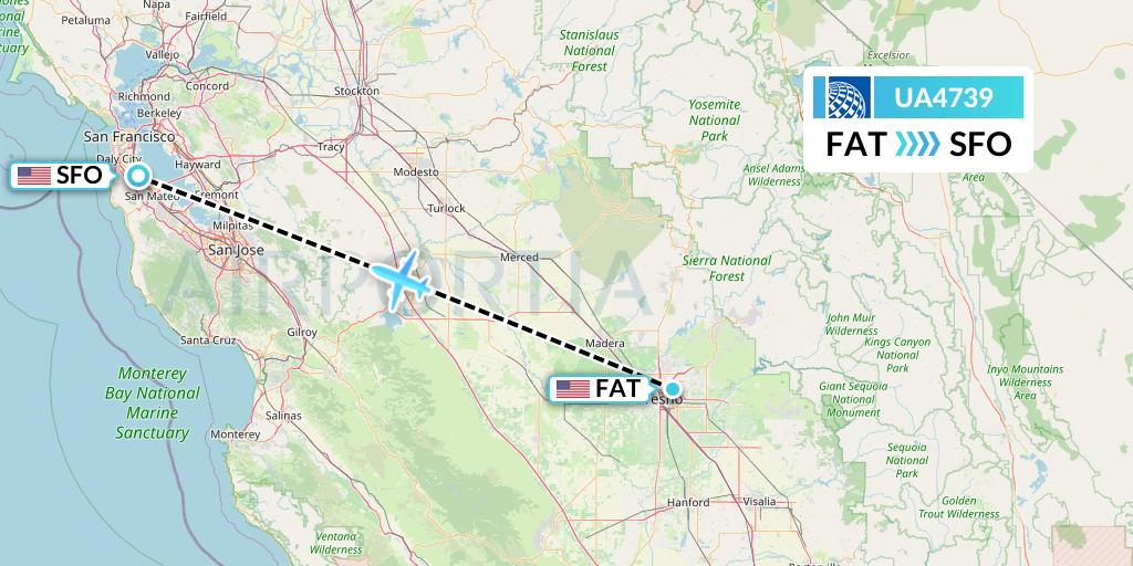 UA4739 United Airlines Flight Map: Fresno to San Francisco