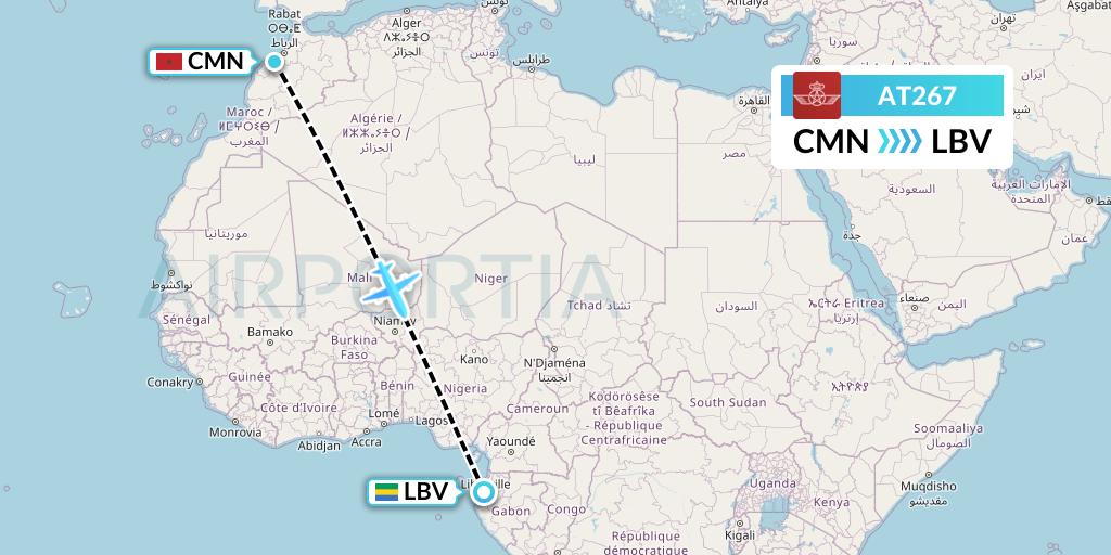 AT267 Royal Air Maroc Flight Map: Casablanca to Libreville