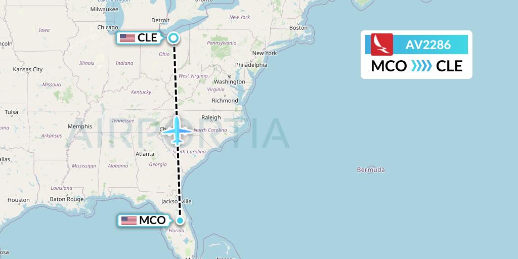 AV2286 Avianca Flight Map: Orlando to Cleveland