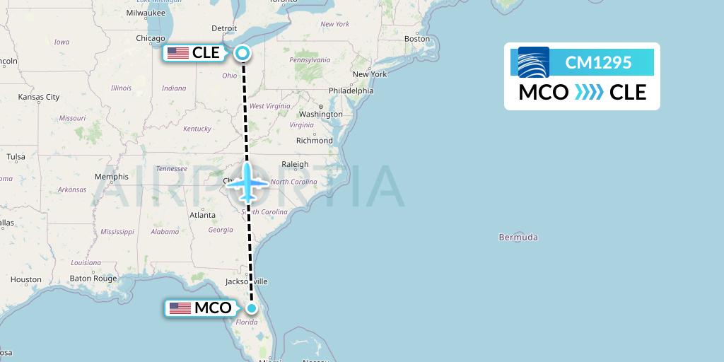 CM1295 Copa Airlines Flight Map: Orlando to Cleveland