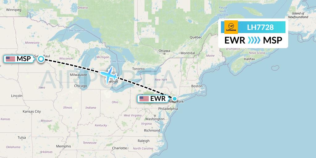 LH7728 Lufthansa Flight Map: New York to Minneapolis
