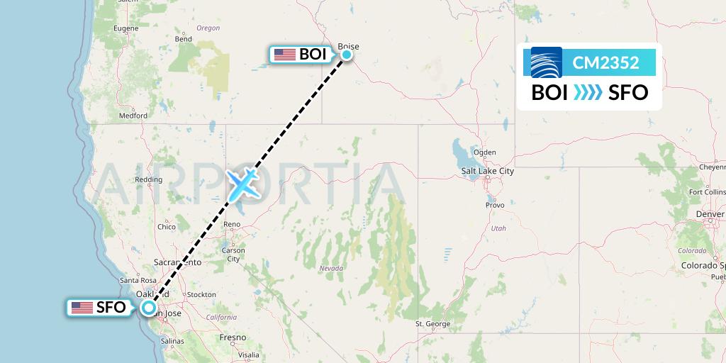 CM2352 Copa Airlines Flight Map: Boise to San Francisco