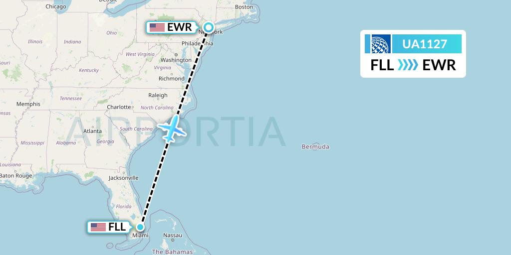 UA1127 United Airlines Flight Map: Fort Lauderdale to New York