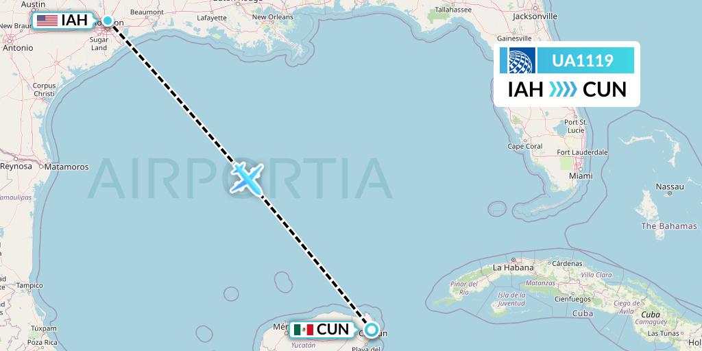 UA1119 United Airlines Flight Map: Houston to Cancun