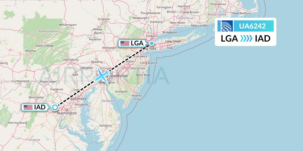 UA6242 United Airlines Flight Map: New York to Washington