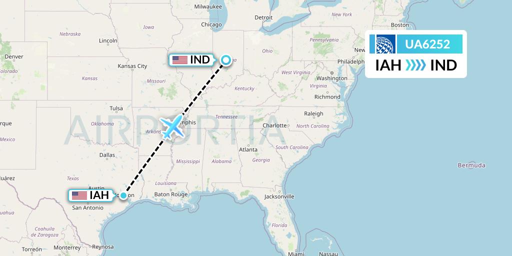 UA6252 United Airlines Flight Map: Houston to Indianapolis