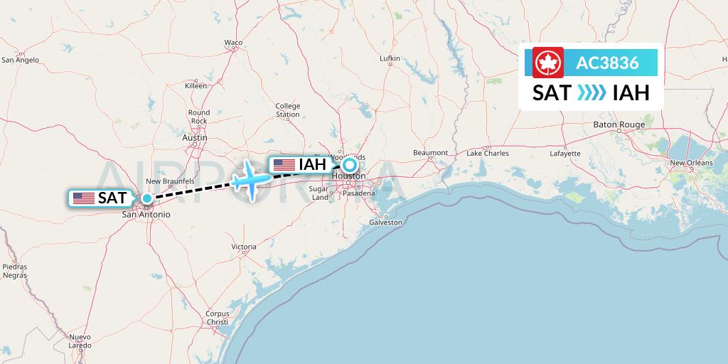 AC3836 Air Canada Flight Map: San Antonio to Houston