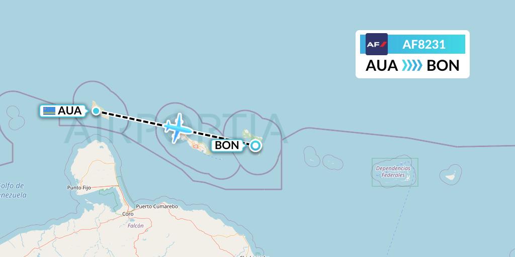 AF8231 Air France Flight Map: Oranjestad to Bonaire