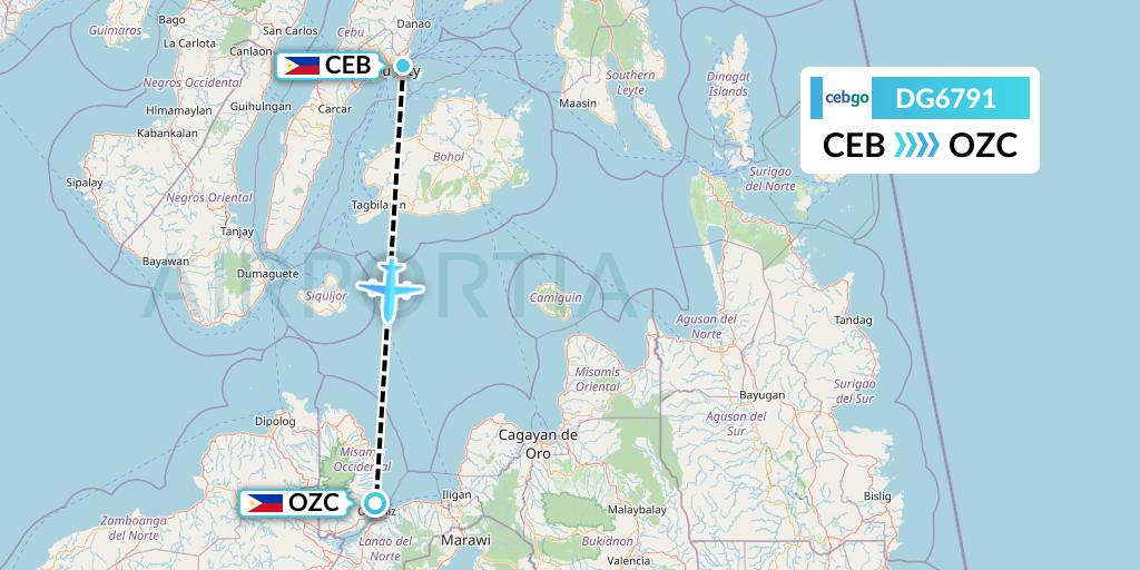 DG6791 Cebgo Flight Map: Cebu to Ozamiz