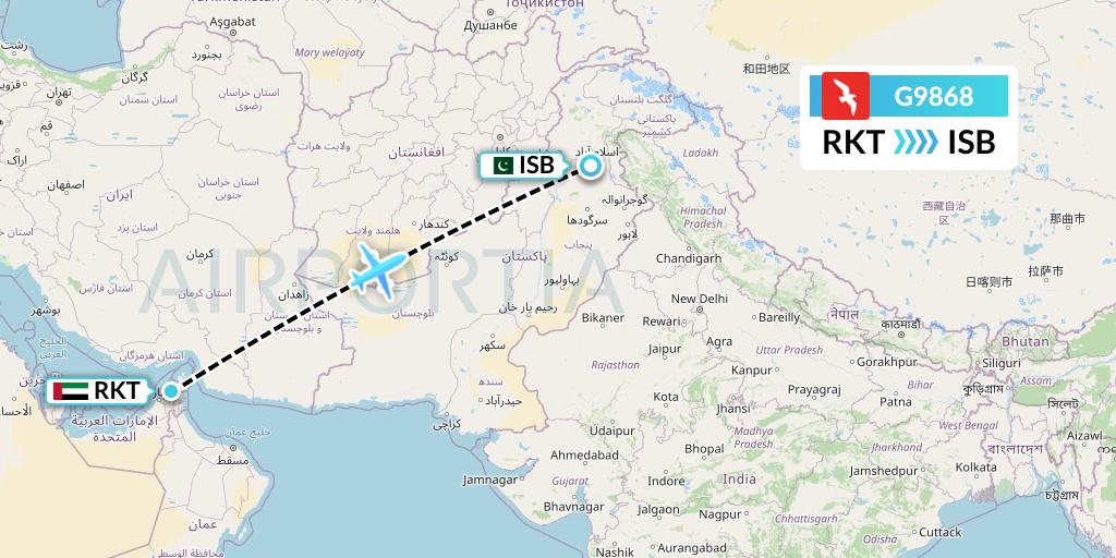 G9868 Air Arabia Flight Map: Ra'sal-Khaymah to Islamabad