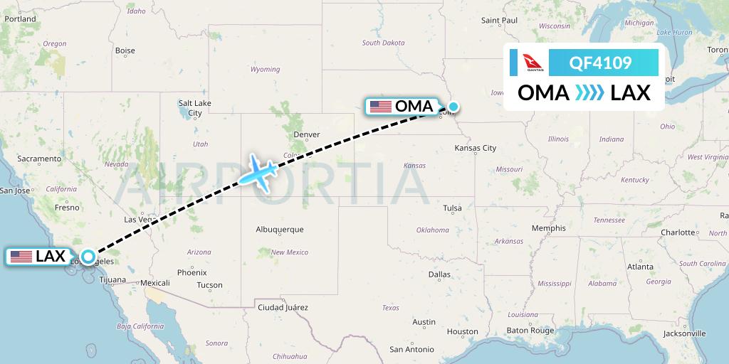 QF4109 Qantas Flight Map: Omaha to Los Angeles