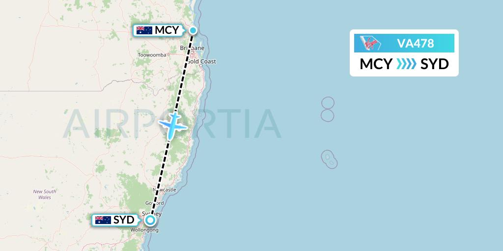 VA478 Virgin Australia Flight Map: Sunshine Coast to Sydney