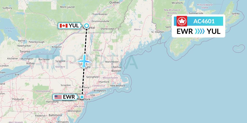 AC4601 Air Canada Flight Map: New York to Montreal